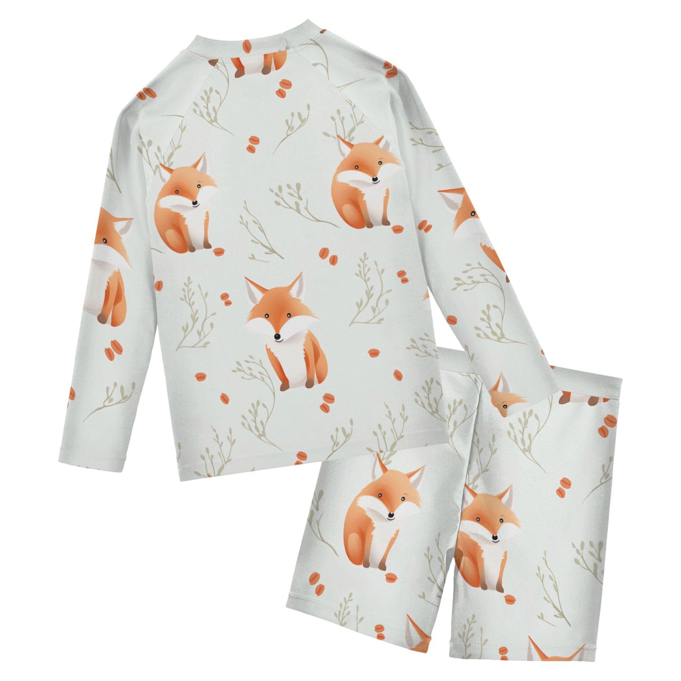 Fox Animal Cute Baby Boys' Toddler Long Sleeved Rashguard Swim Bathing Suit Set B0402783
