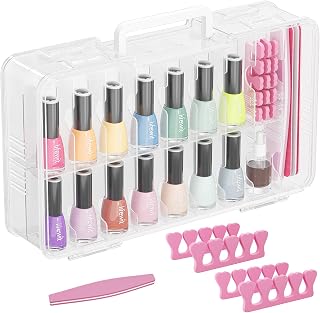 Lifewit Nail Polish Organizer Case for 36 Bottles with 8 Adjustable Sections, Portable Sturdy Gel Nail Polish Storage Holder with 4 Nail Separators, Space Saver for Display Travel, 1 Pack, Clear