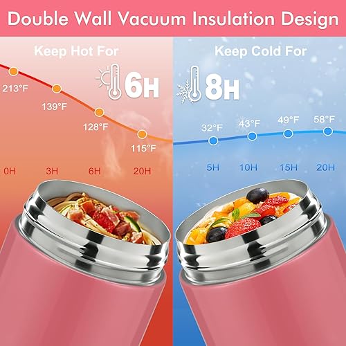 Miniatura 4 de Juego de 2 tarros de alimentos aislados de 12 onzas para niños, sopa térmica, contenedor de almuerzo de boca ancha a prueba de fugas, acero
