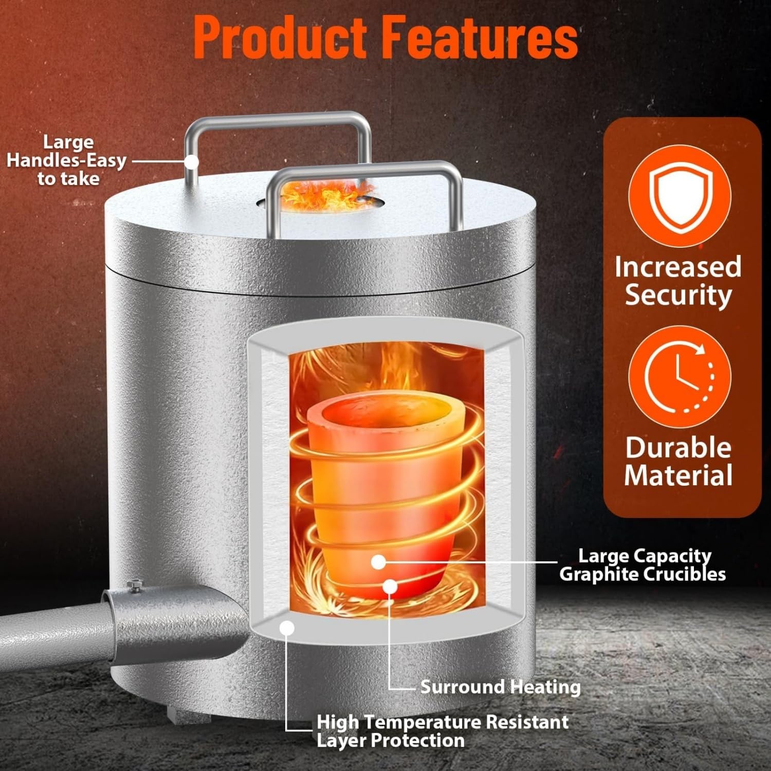 Horno de fusión de Metales a propano, Kit de fundición de 6 kg con crisol de 650 ml y Fuente de Calor, para Metales por Debajo de 1300 °C (2372 °F), Oro, Plata, Cobre, latón.