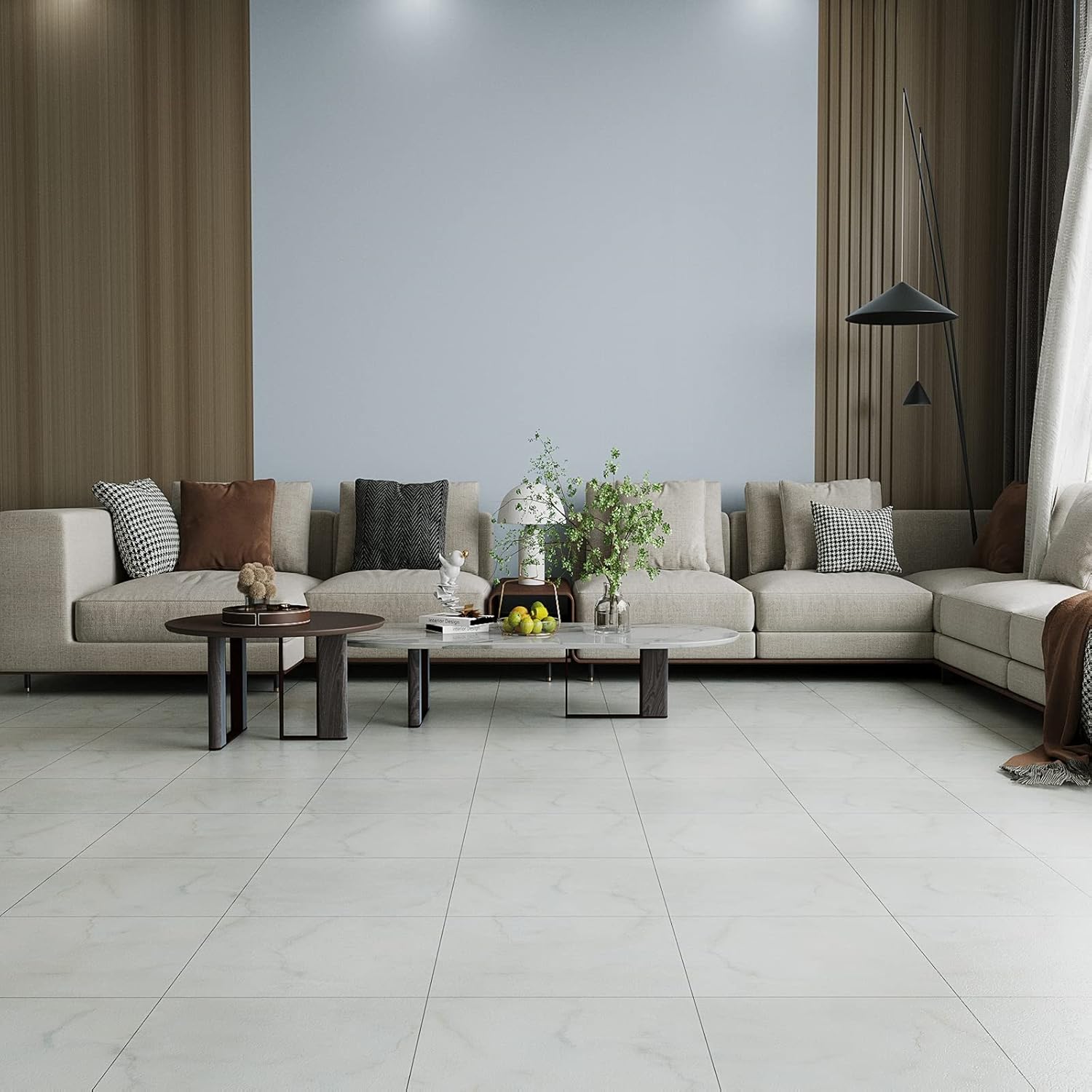 VEELIKE Off-white Marble Vinyl Floor Tiles Peel and Stick Floor Tile Waterproof Self Adhesive 24 Pack White Vinyl Flooring Sheets for Bathroom Bedroom Kitchen Powder Room Renter Friendly Flooring Tile