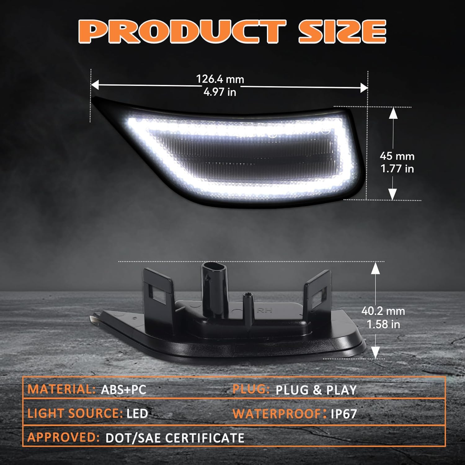 LED Side Marker Light For 2021-2024 Chevy Tahoe Yukon XL Denali Suburban Cadillac Escalade ESV, White Signal Lamps Smoked Lens 2 PCS