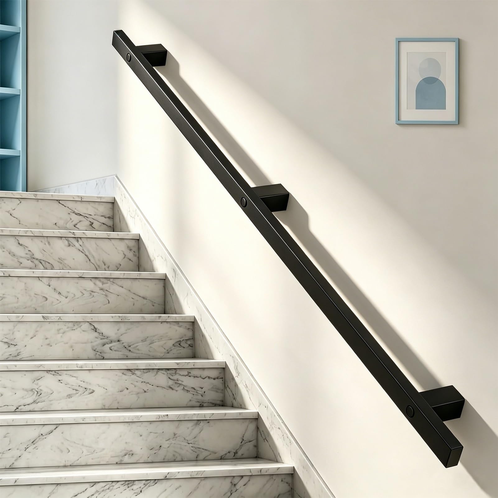 Modern Staircase Handrails for Indoor & Outdoor, Square Pipe Stairs Banister Railing with Fittings, Wall Balustrade Hand Rail Non-Slip Grab Bar(Black,9ft/270cm)