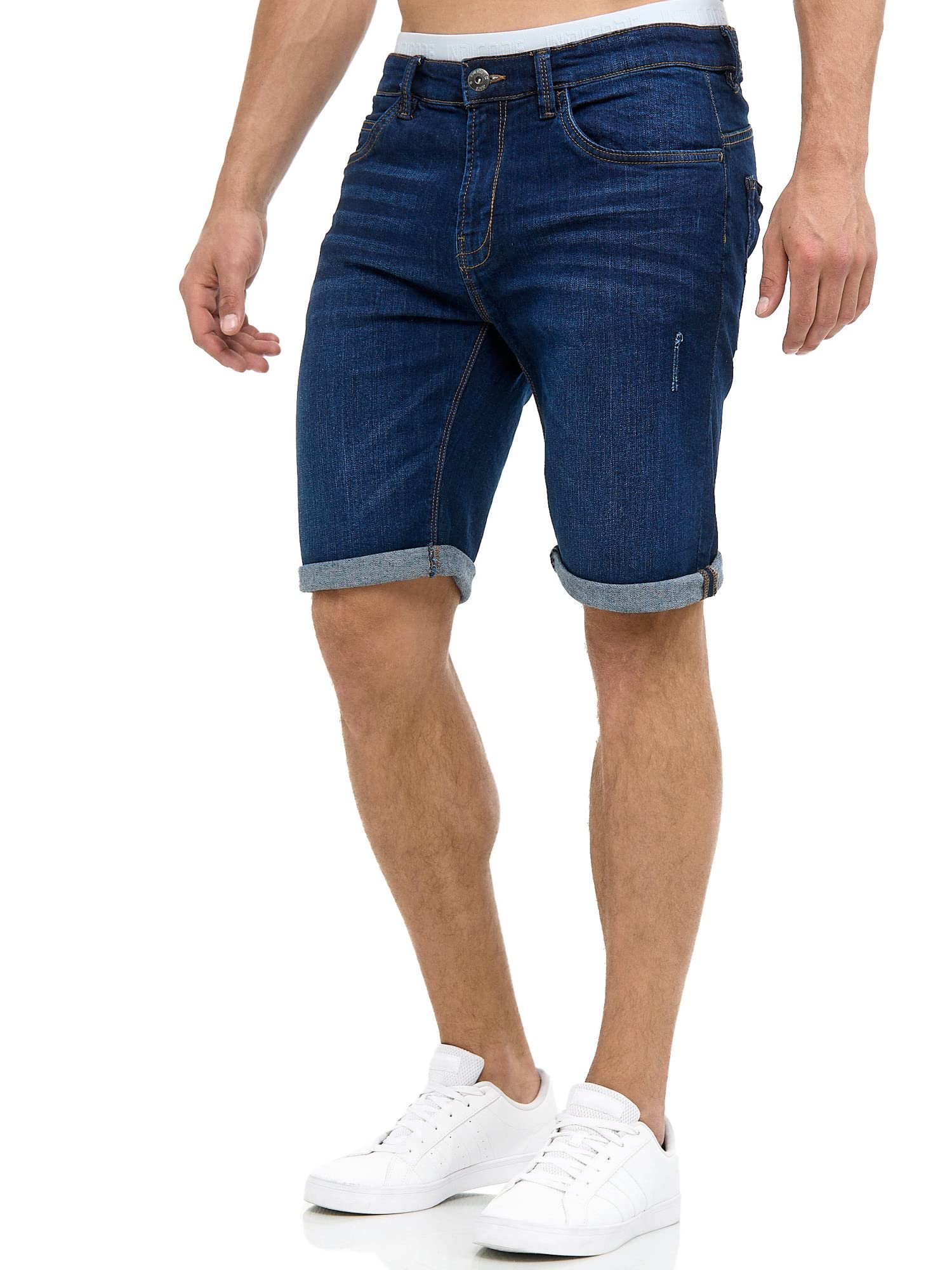 Indicode Hombres Caden Jeans Shorts | Pantalones Cortos Vaqueros con 5 Bolsillos