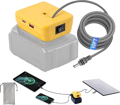 10FT Starlink Mini Battery Adapter Compatible with DeWALT 20V Battery with Low Voltage Protection, 2 USB C & USB A Ports and Storage Bag, Ideal for Outdoor Off-Grid and Mobile Connection