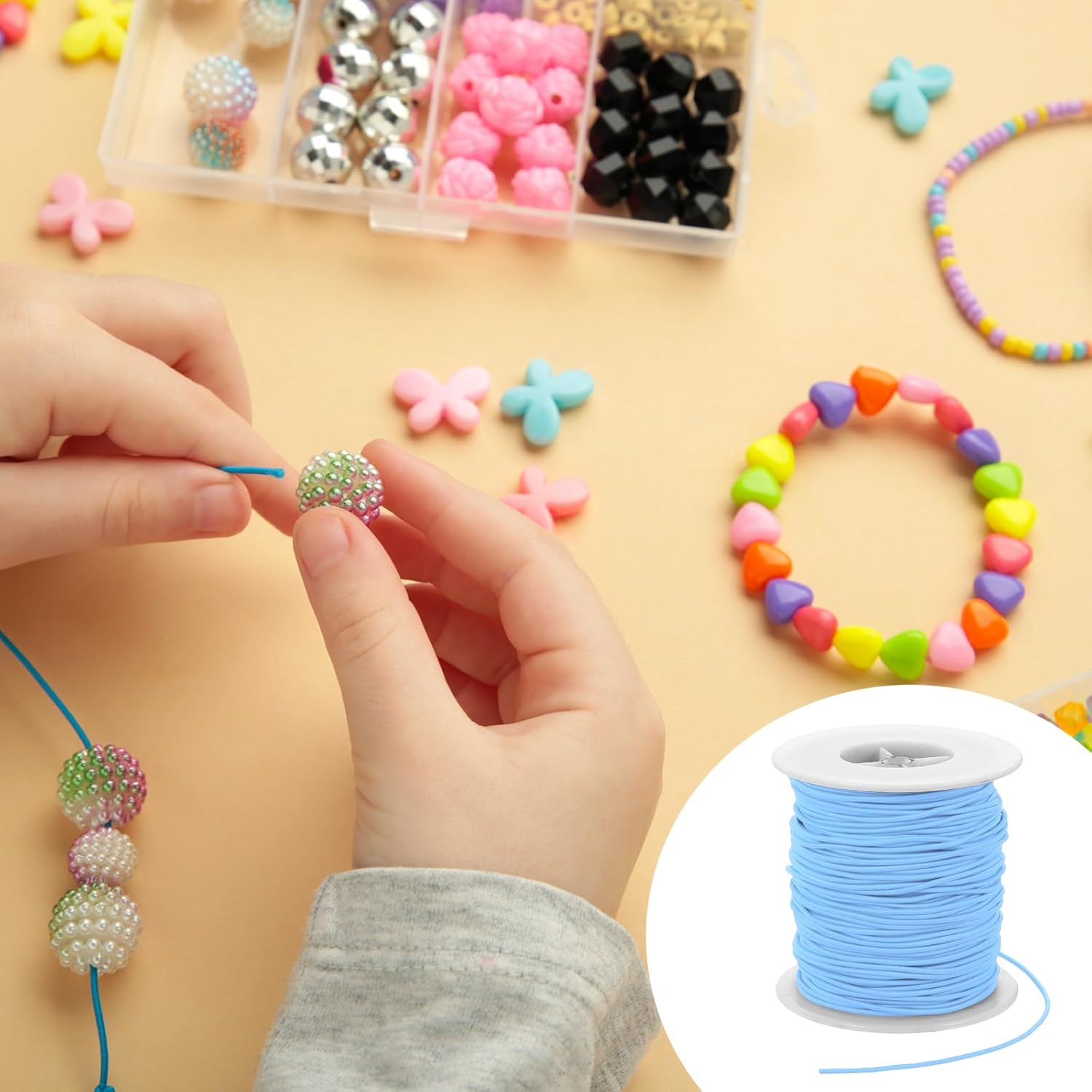 PATIKIL Stretchy String for Bracelets 77 Yards / 70 M, 2 mm Elastic Cord for Jewelry Making, Necklaces, Beading and Crafts DIY, Light Blue