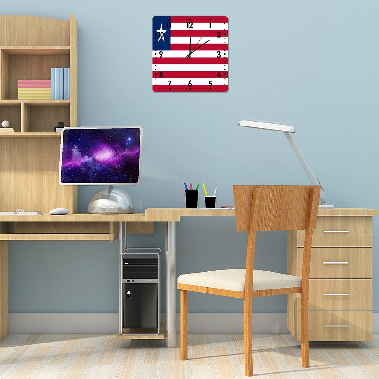 Higoss Horloge Murale Carrée Silencieuse De 30,5 Cm - Fonctionnement à Piles - Paysage Précis - Paysage Urbain - Ferme, Maison, Bureau