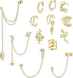 13pcs Ear Cuffs for Women Men,Helix Cartilage Ear Clip on Wrap Earrings,Ear Cuffs with Chain for Pierced Ears,Non Piercing Ear Clip Adjustable Ear Cuff with Chain Fake Earrings Set