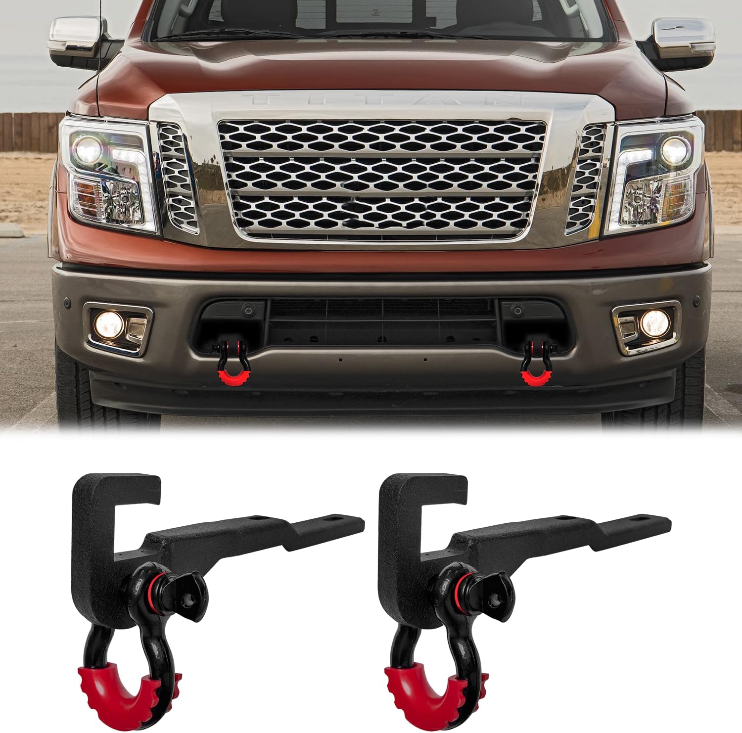 Front Tow Hook Mount Bracket and D-Rings Compatible with 2017-2021 Titan D-Ring Shackle Bracket Tow Hook Bracket Replacement