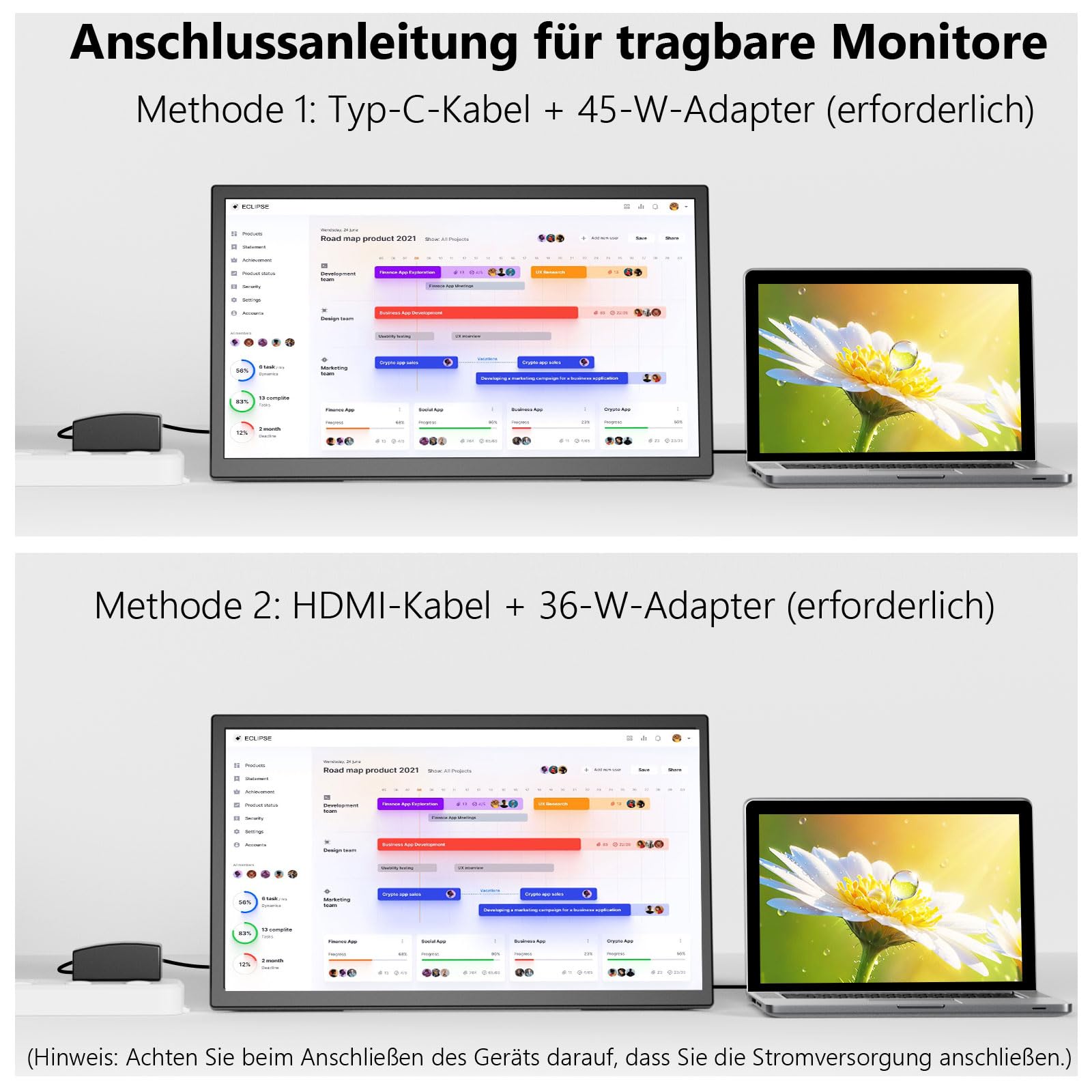 21,5 Zoll FHD Monitor 1080P 75Hz Bildschirm mit HDMI USB-C, VESA Halterung, Eingebaute Lautsprecher, Blaulichtfilter für PC Laptop Gaming Homeoffice