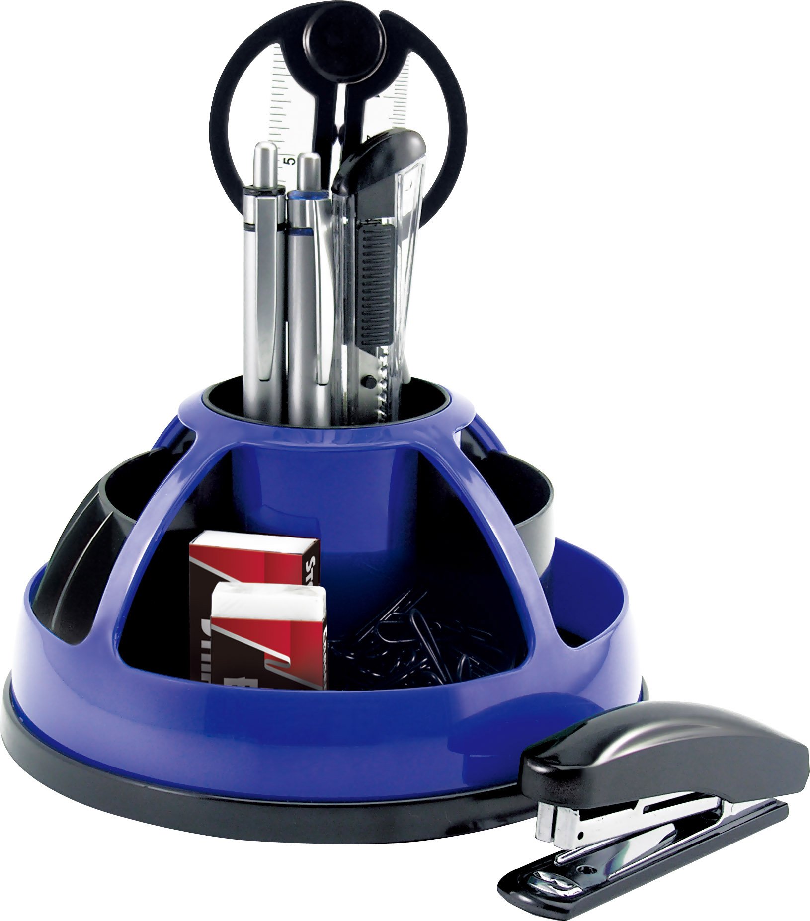 PAVO Premium Rotating Desk Organiser Kit with Stationery Set - Blue/Black