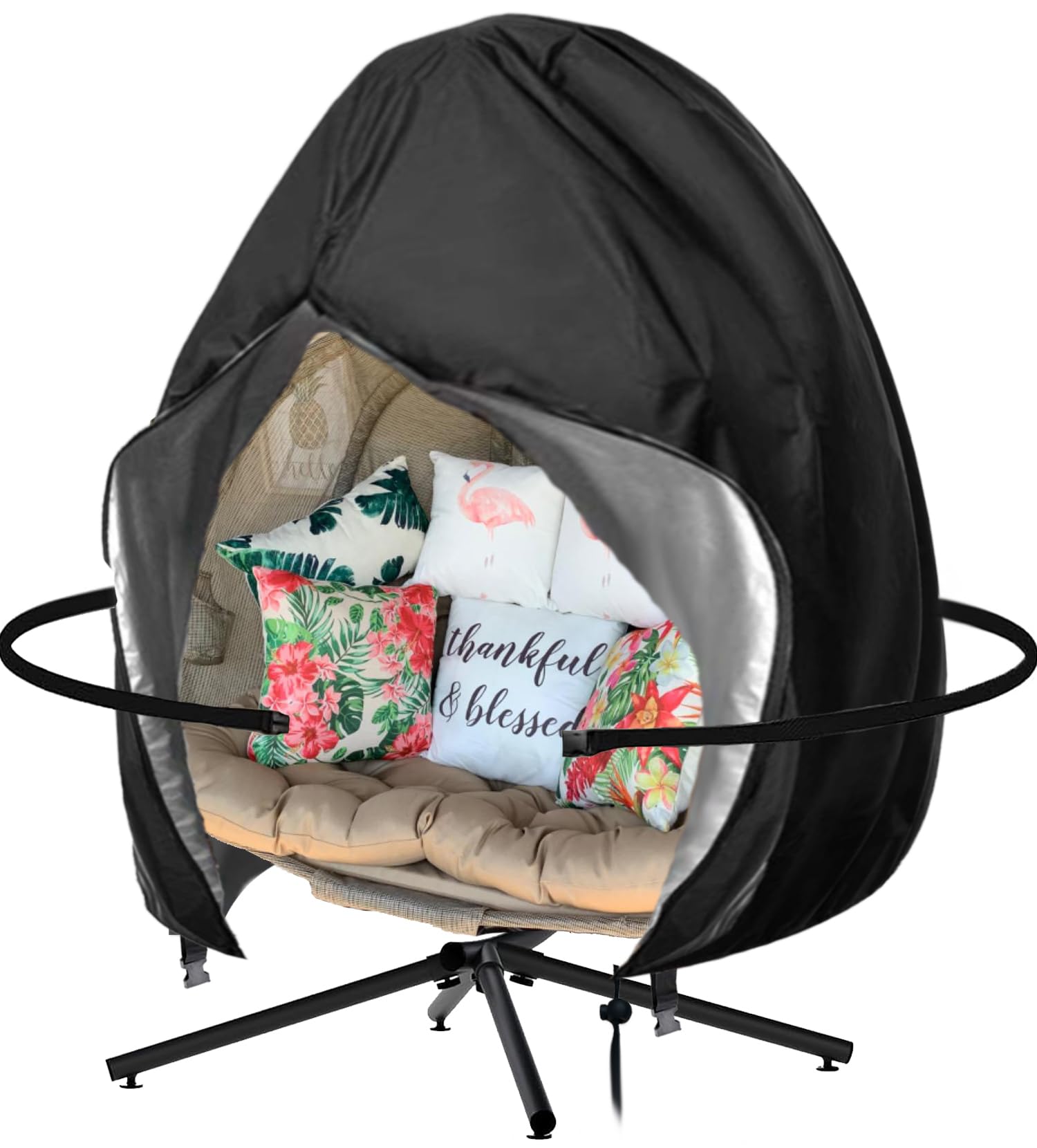 Oslimea Patio Egg Chair Cover Large 91x80 inch Waterproof Patio Hanging Swing Chair Covers Windproof Double Outdoor Swing Egg Chair Cover with Zipper and Bottom Buckle, Black