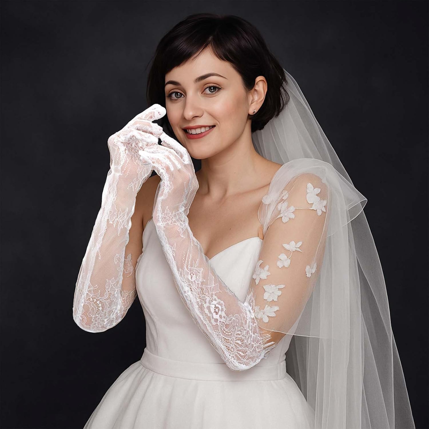 Lace Gloves Women Long Floral Elbow Length Mesh Tulle Sheer Opera Gloves Tea Party Wedding Bridal Party Cosplay - Image 4