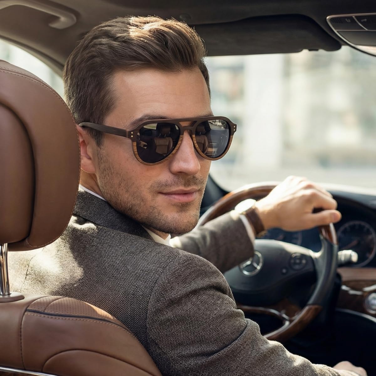 Gafas de Sol Piloto Polarizadas de Madera - Gafas de Sol Modernas con Funda de Bambú para Hombre y Mujer Regalos Perfectos