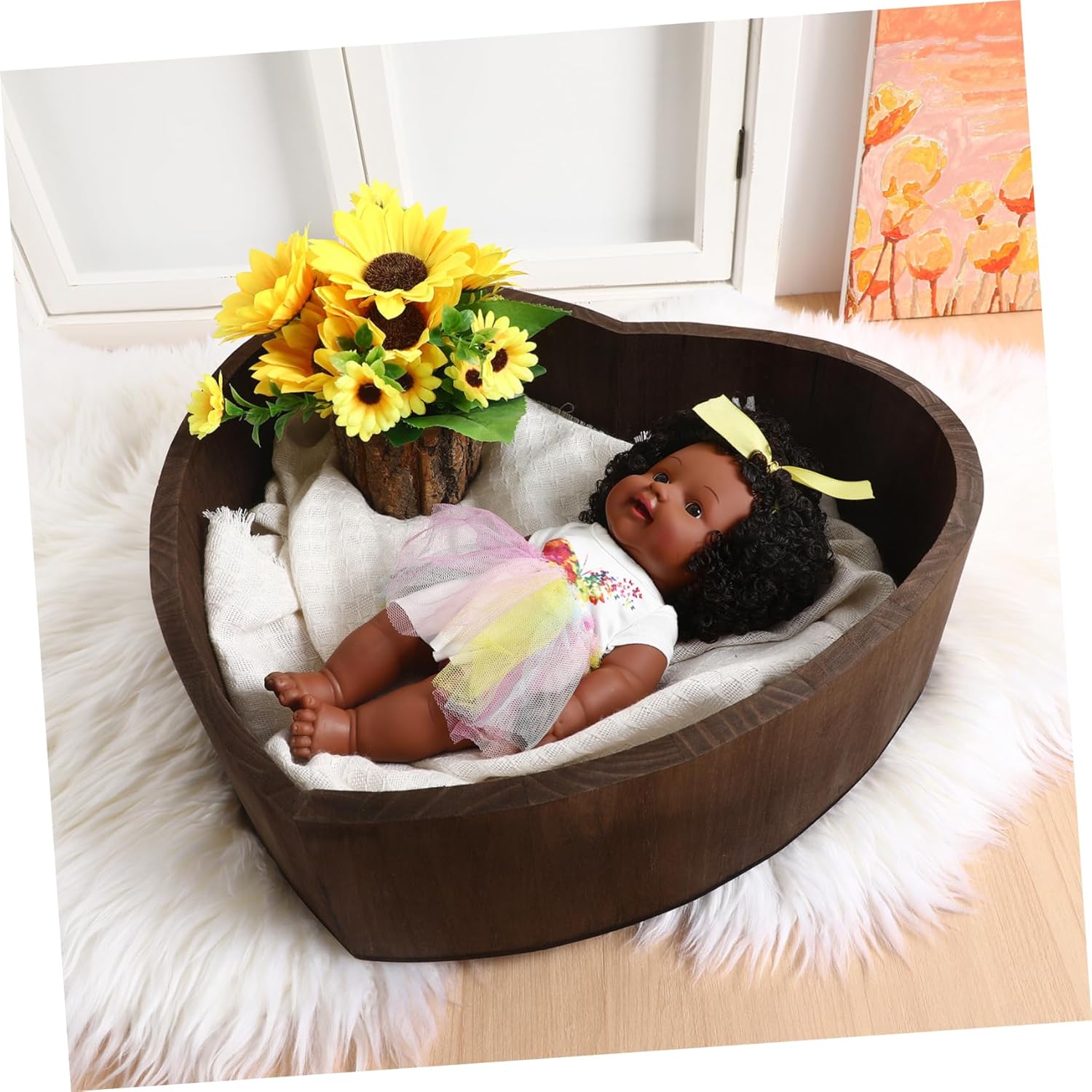 Angoily 1Pc Heart Shaped Wooden Photography Prop Newborn Posing Case for Photographers for Boy Girl Photoshoots Lightweight Design for