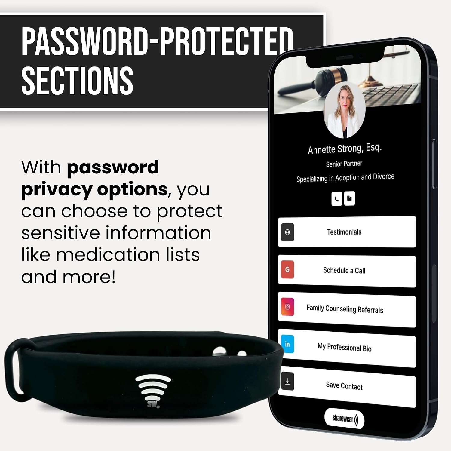 Digital Business Card Bracelet, Tap to Share Bracelet, Medical Alert Bracelet, Fundraising Bracelets, Networking Bracelet, Compatible with iPhone and Android