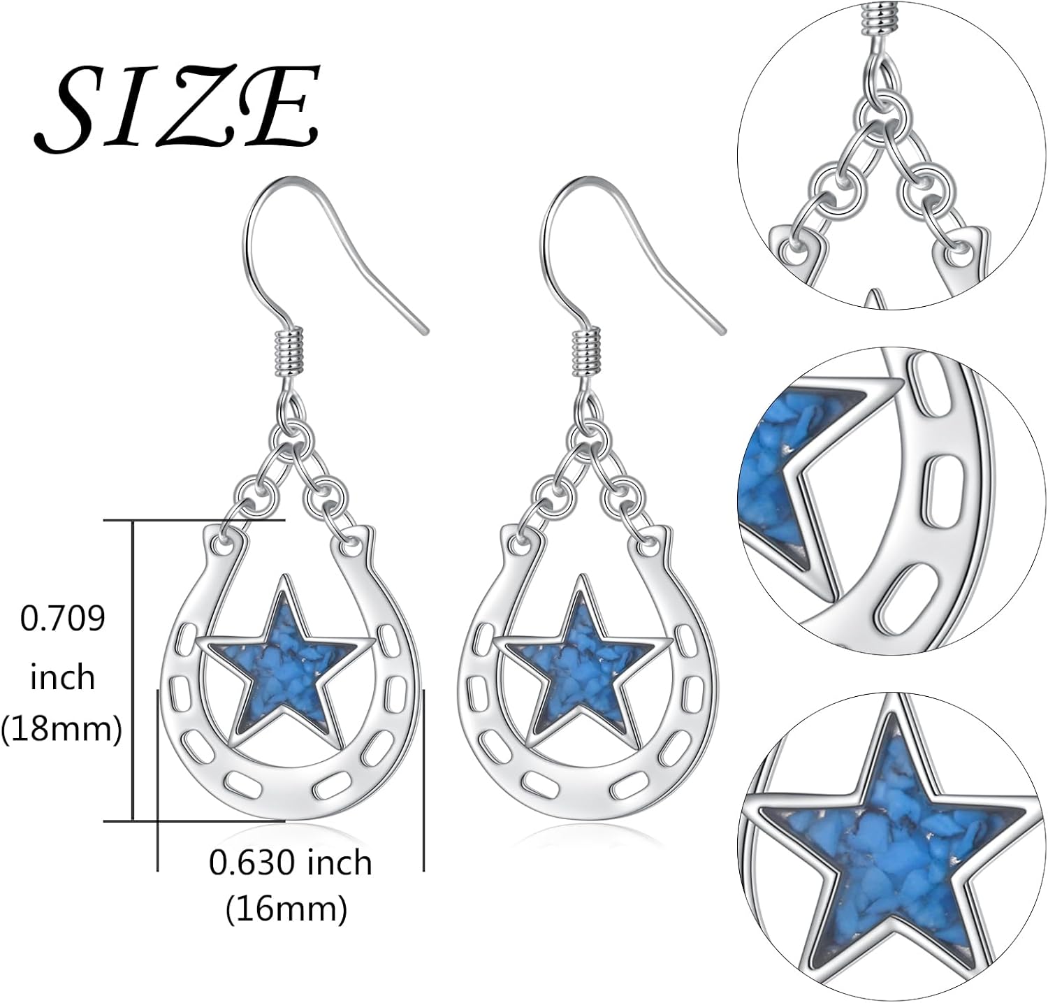 Alphm Horseshoe Star Earrings for Women 925 Sterling Silver Turquoise Horseshoe Earrings Western Horseshoe Jewelry Present - Image 6