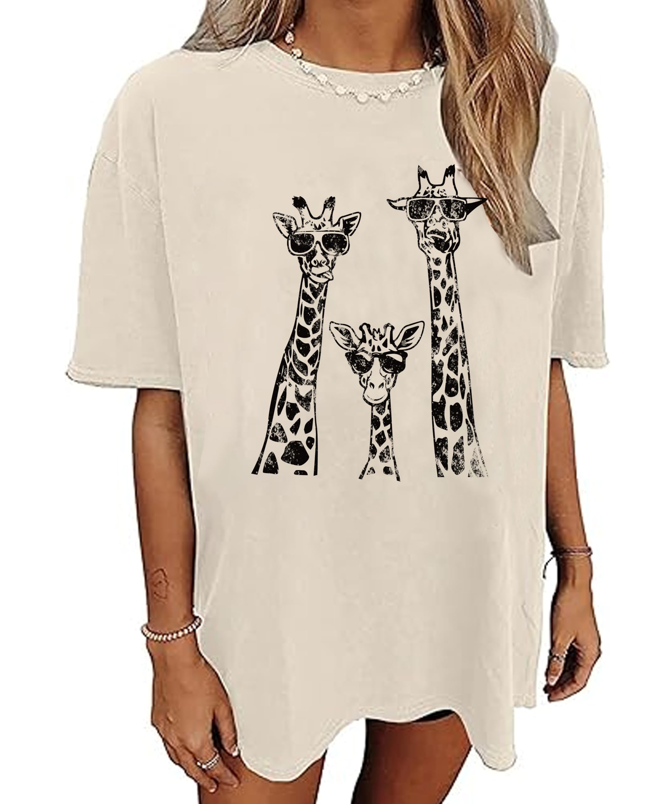 Oversized Tshirts for Women Animal Print Clothes Giraffe Tiger Zoo Print Shirt Funny Graphic Tees