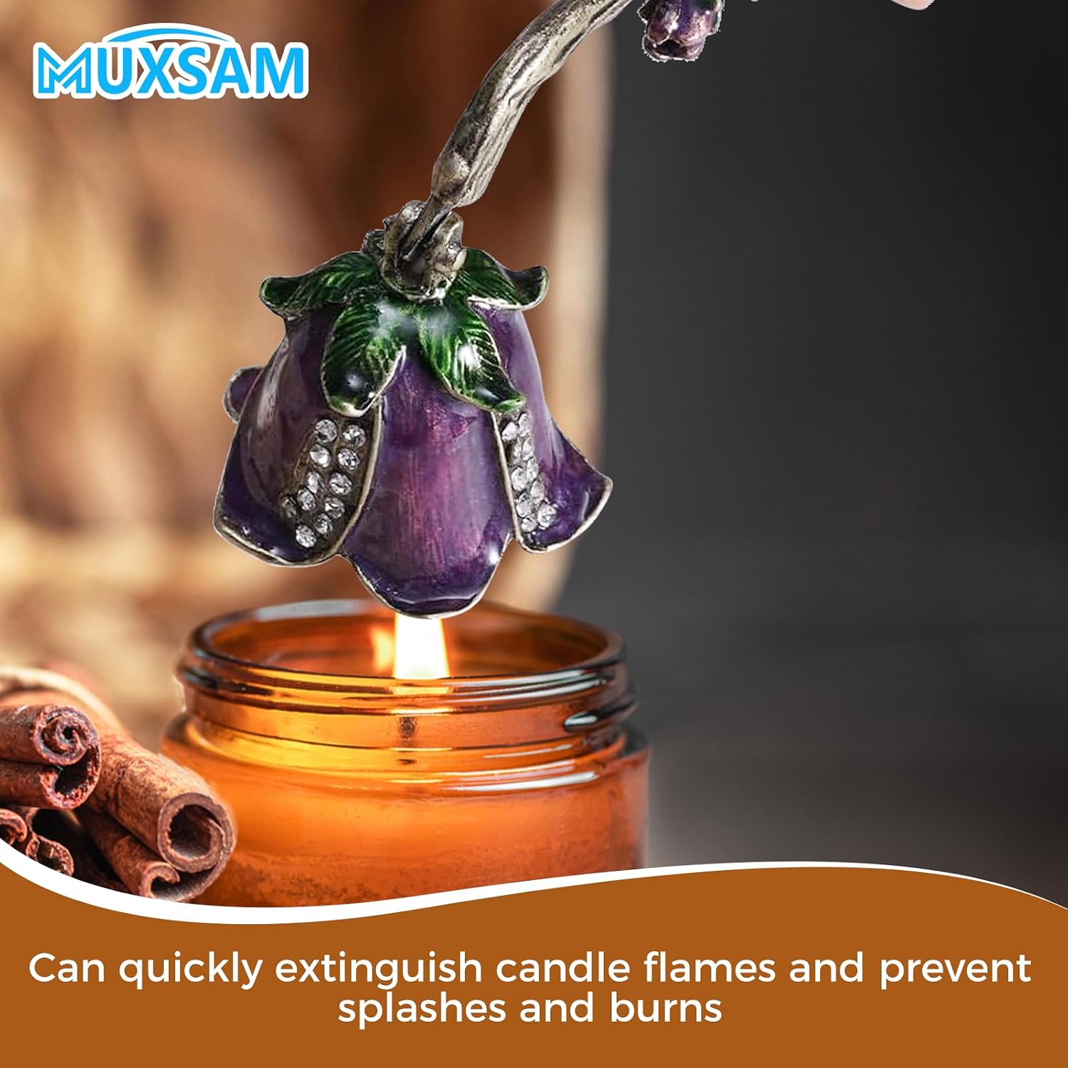 MUXSAM Vintage Candle Snuffer, Candle Extinguisher with Long Handle Purple | Metal Wick Flame Snuffer for Putting Out Candle Flame Safely, Floral Candle Snuffers Accessory for Candle Lovers