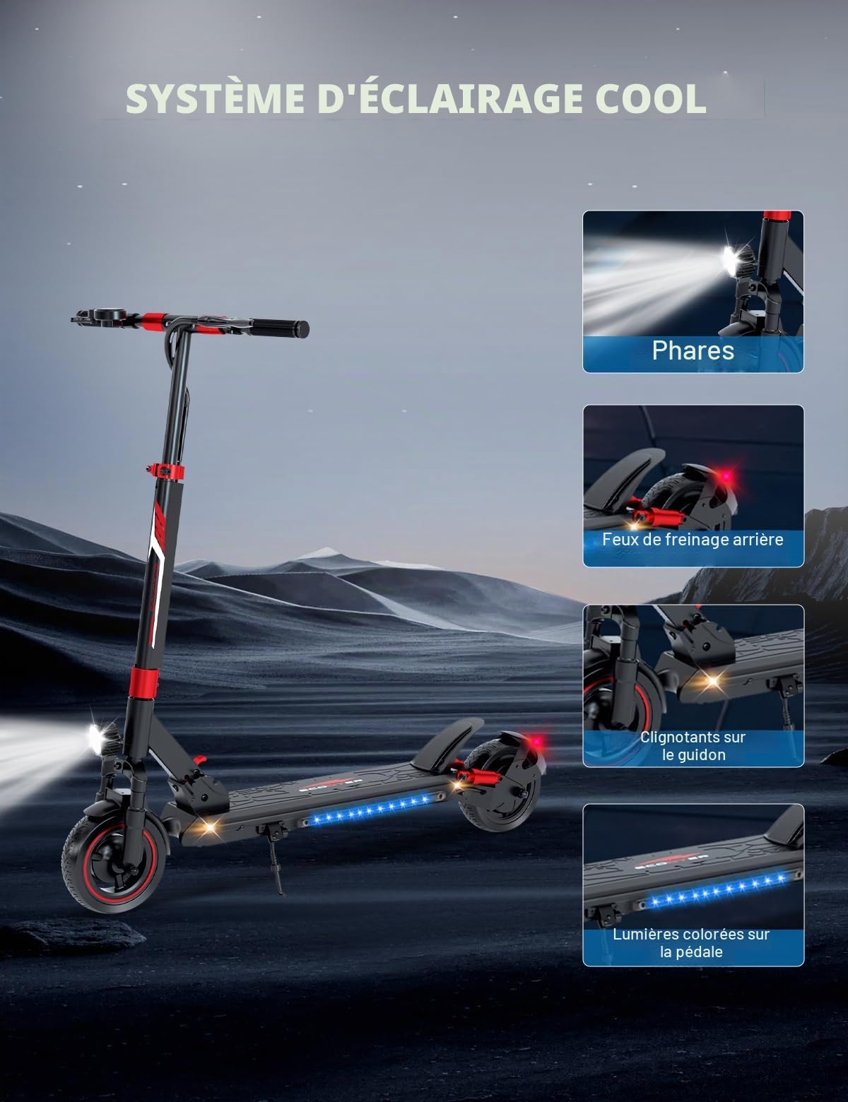 Trottinette Electrique Adulte, Scooter électrique Tout-Terrain Moteur sans balais 500W / 25KM/H, Pliable et réglable en Hauteur, Affichage LED & APP, Double Suspension, Freins à Tambour.