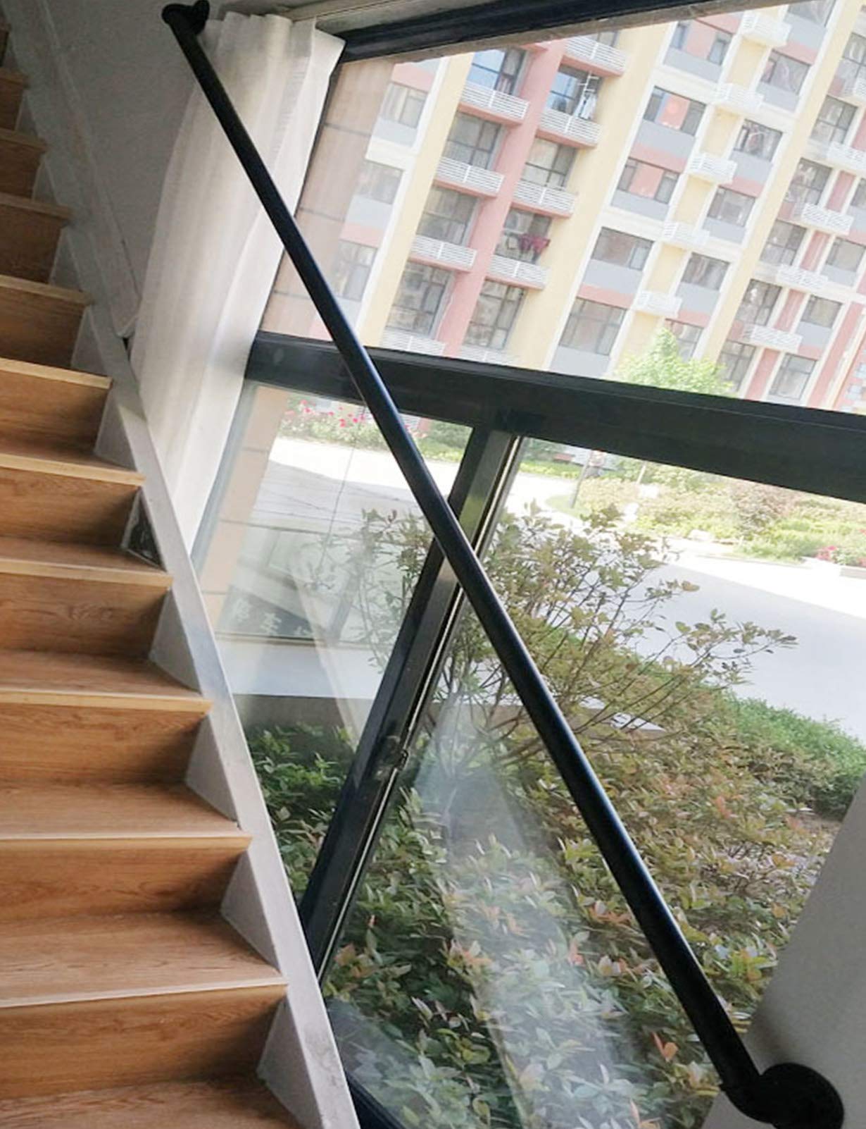 Industriel Garde-Corps pour escaliers Ensemble de Main Courante de sous-Sol Black Pipe Barre de Support en Fonte Marche extérieure intérieure, Supporte 440 Livres