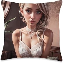 Cute Sexy Anime Manga Girl In Bedroom With White Lingerie Throw Pillow