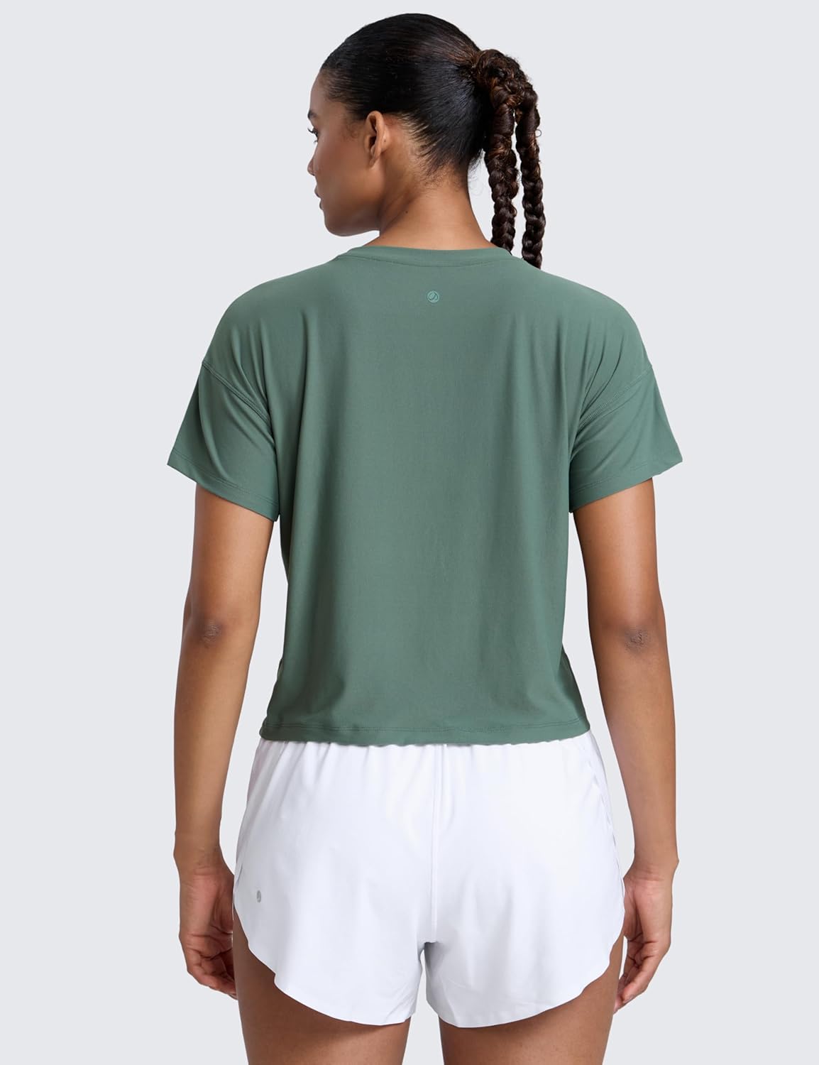CRZ YOGA Cloudweight High Neck Workout Tops for Women Basic Athletic Lightweight Short Sleeve Shirts Loose Running T-Shirt
