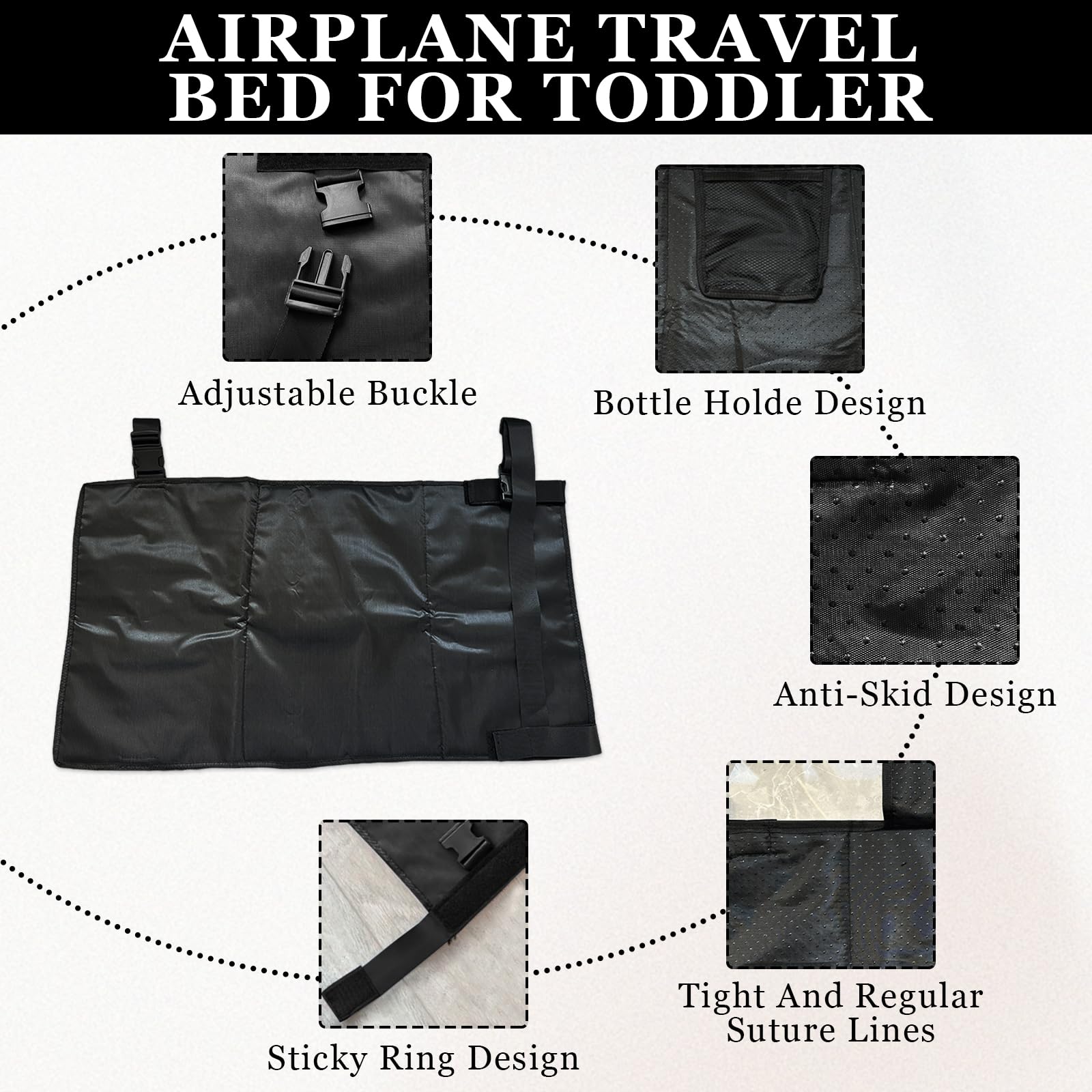 Toddler Airplane Bed Airplane Bed for Toddlers Plane Seat Extender Kids Toddler Travel Bed Travel Essentials for Kids Toddler to Lie Down Rest on Plane(Black) - Image 3