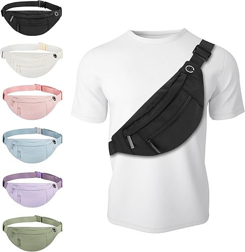 Riñonera grande con 4 bolsillos con cremallera, para mujer y hombre, con correa ajustable para viajes, correr, senderismo, 4-Cremallera Negro, Large