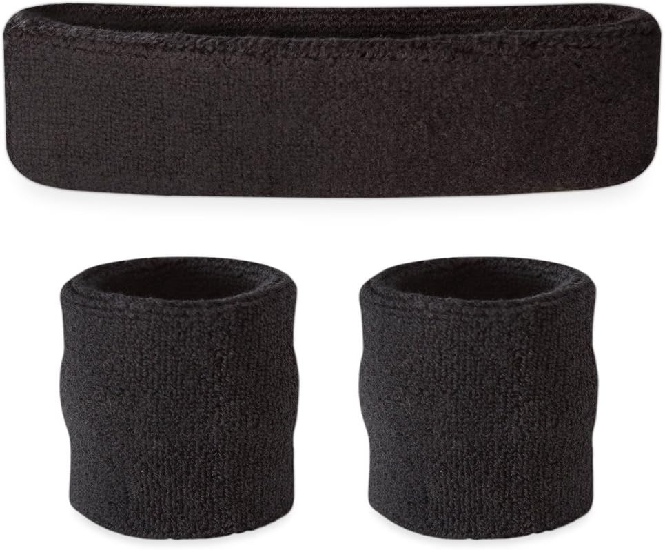 Suddora Sweatbands (Headband Wristband Set) - Terry Cloth Athletic Sweat Bands for Basketball, Tennis, Working Out, Gym