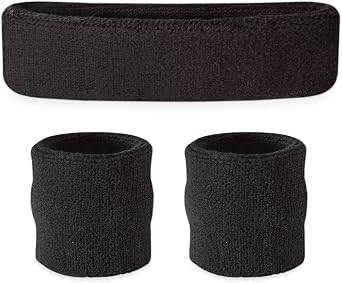 Suddora Sweatbands Set, Moisture Wicking 2 Wristbands and 1 Headband, Breathable Terry Cloth Athletic Bands for Basketball, Tennis, Yoga, Gym, Sweat Bands for Costumes and Cosplay