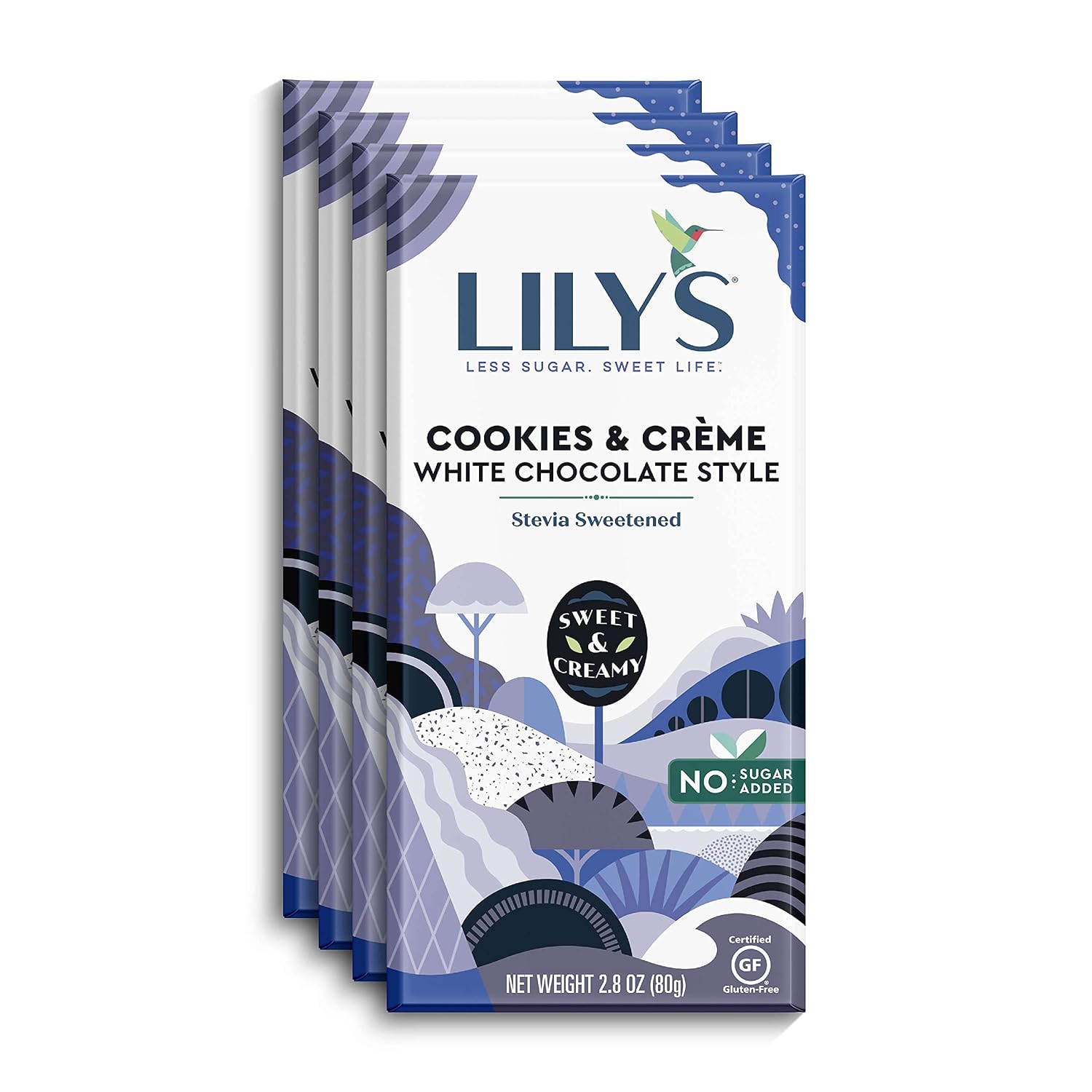 LILY'S Cookies and Crème White Chocolate Style No Sugar Added Sweets, Individually Wrapped, Bulk, 2.8 oz Bars (12 Count, 12 Boxes)