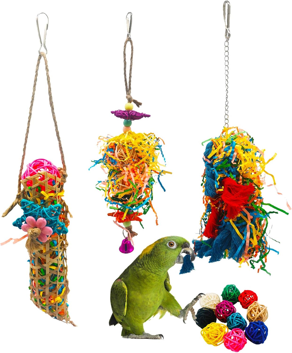 G-HY 13 Packs Bird Chewing Toys Foraging Shredder Toy Parrot Cage Shredder Toy Bird Loofah Toys Foraging Hanging Toy for Small…