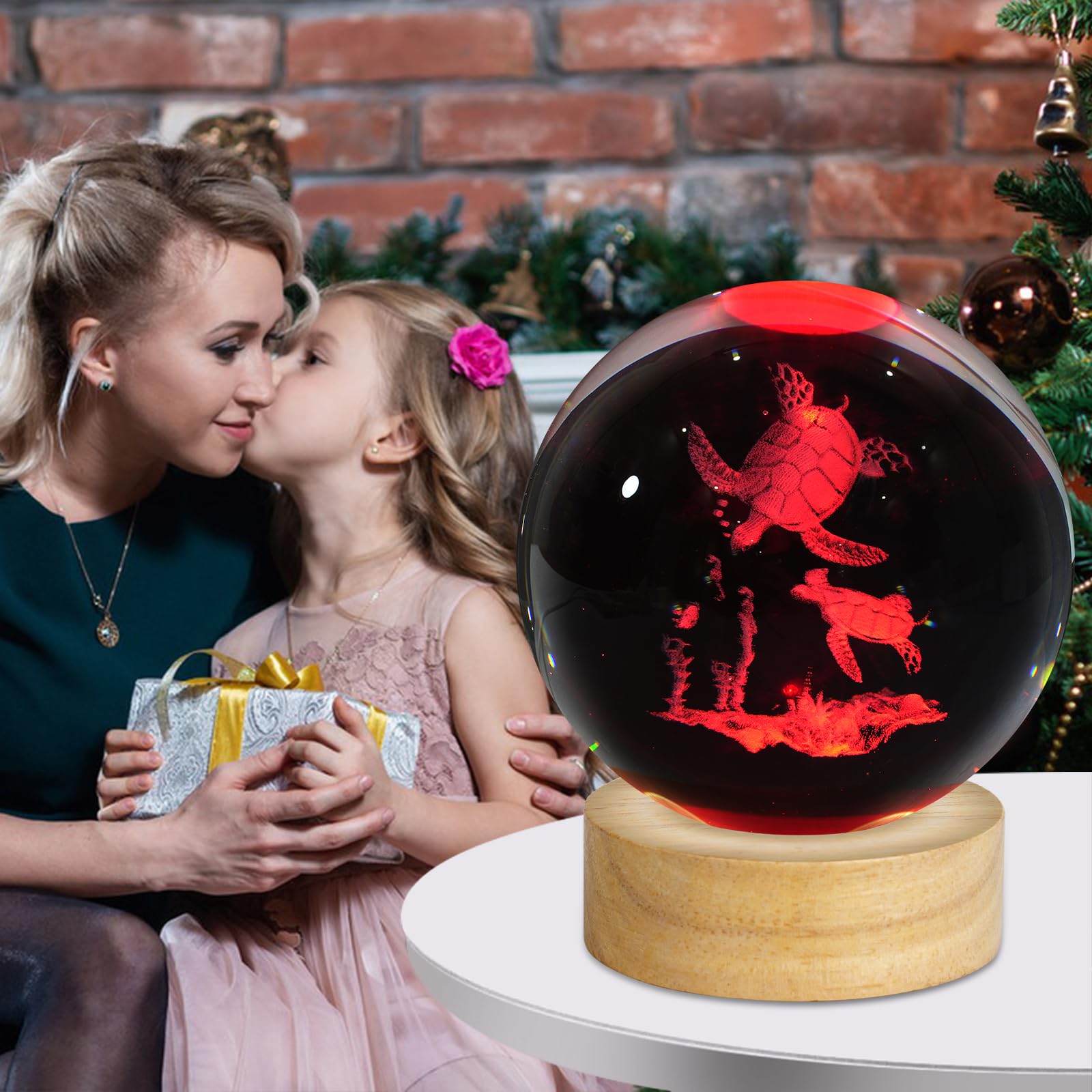 ZXBLAQ 3D Sea Turtles Crystal Ball Night Light, Upgraded 3.15 Inch