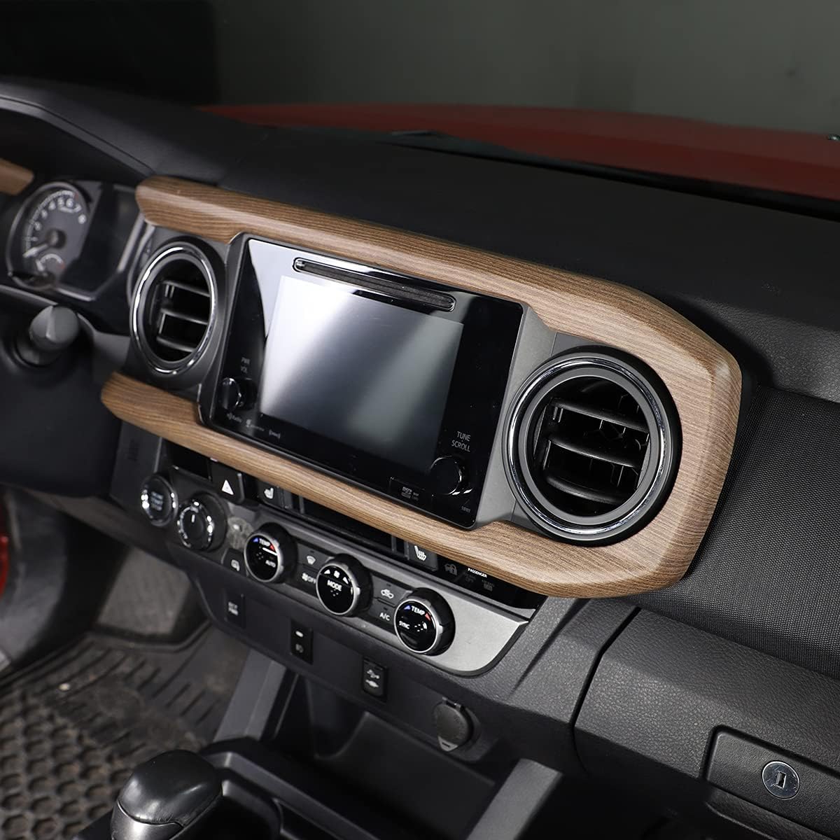 Car ABS Inner Look Central Console Dashboard Panel Cover Trim Fit for Toyota Tacoma 2016 2017 2018 2019 2020 2021 2022 2023 Console Dashboard Decorative Border Frame (Pear Wood Grain)
