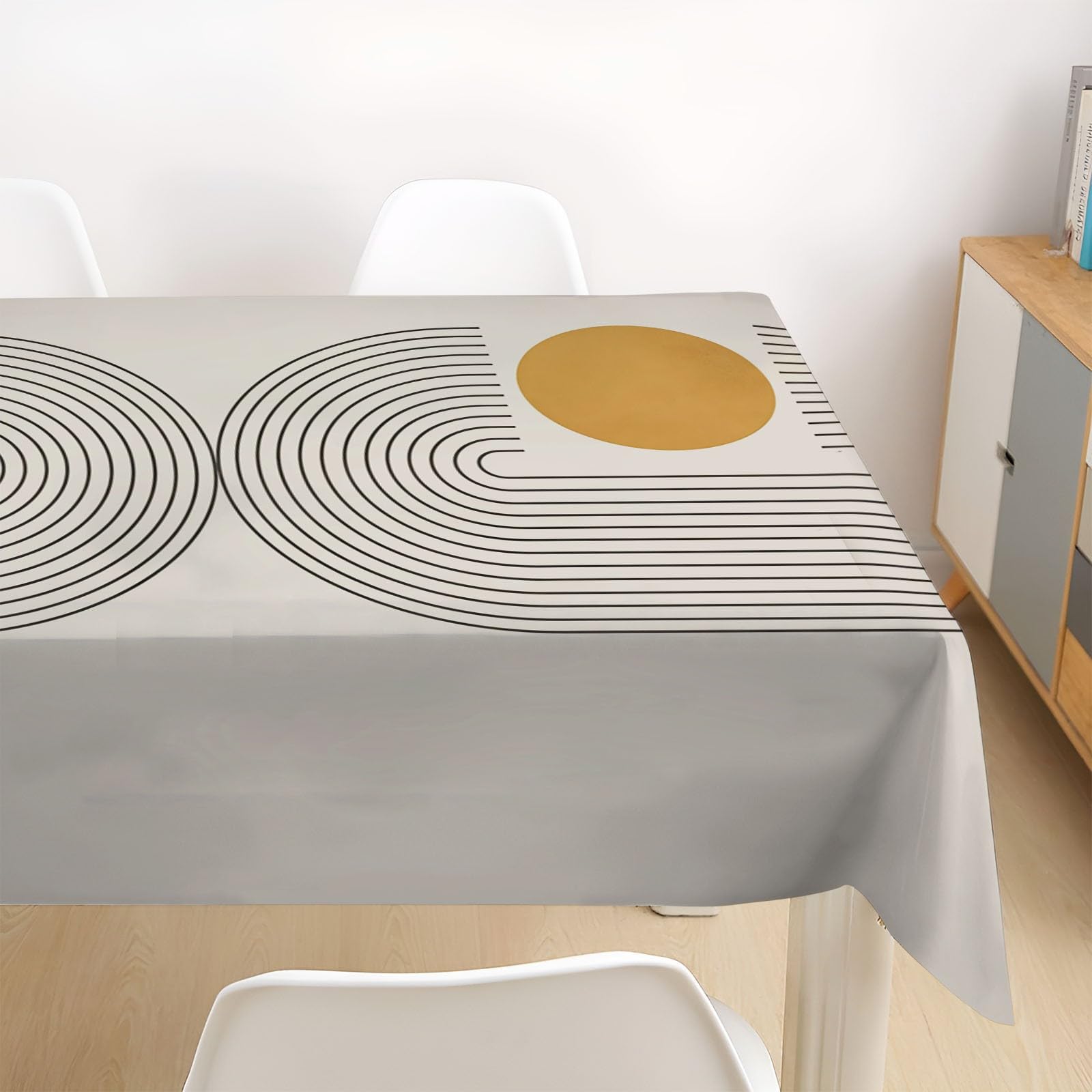 Nappe De Table 2Pcs Rectangulaire Lignes géométriques 140x220 cm Nappes Antitache Nappe Epais Facile à Nettoyer Essuyable RéSistante Et Lavable pour La Cuisine, Anniversaire Et Salon - Couleur Claire