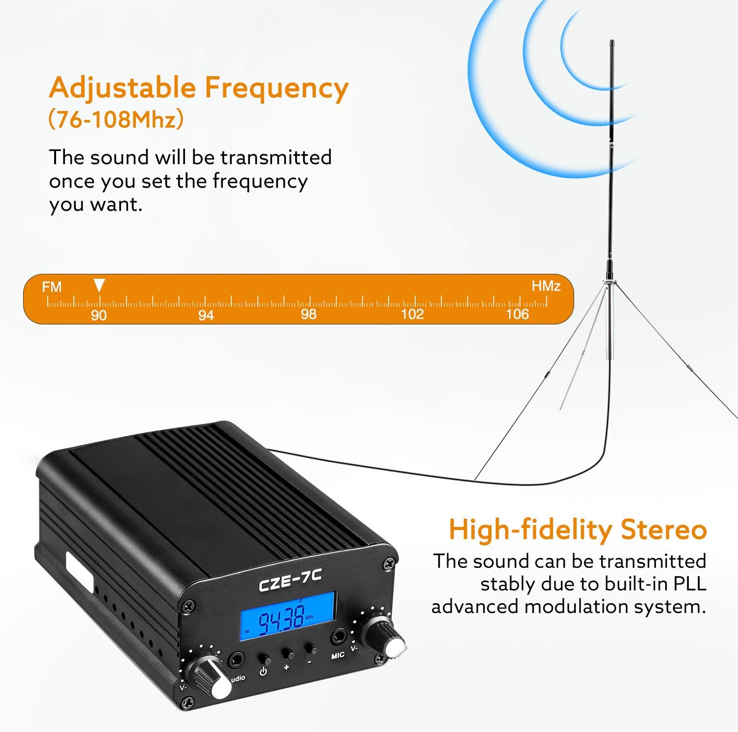 Hоlіdау Dеаlѕ 🛒 FM Transmitter for Church with Antenna Kit, LCD PLL 7W/1W FM Transmitter 76MHz~108MHz 1 Mile Long Range, FM Broadcast Transmitter Radio Station for Broadcasting Music,School,Park,Parking Lot