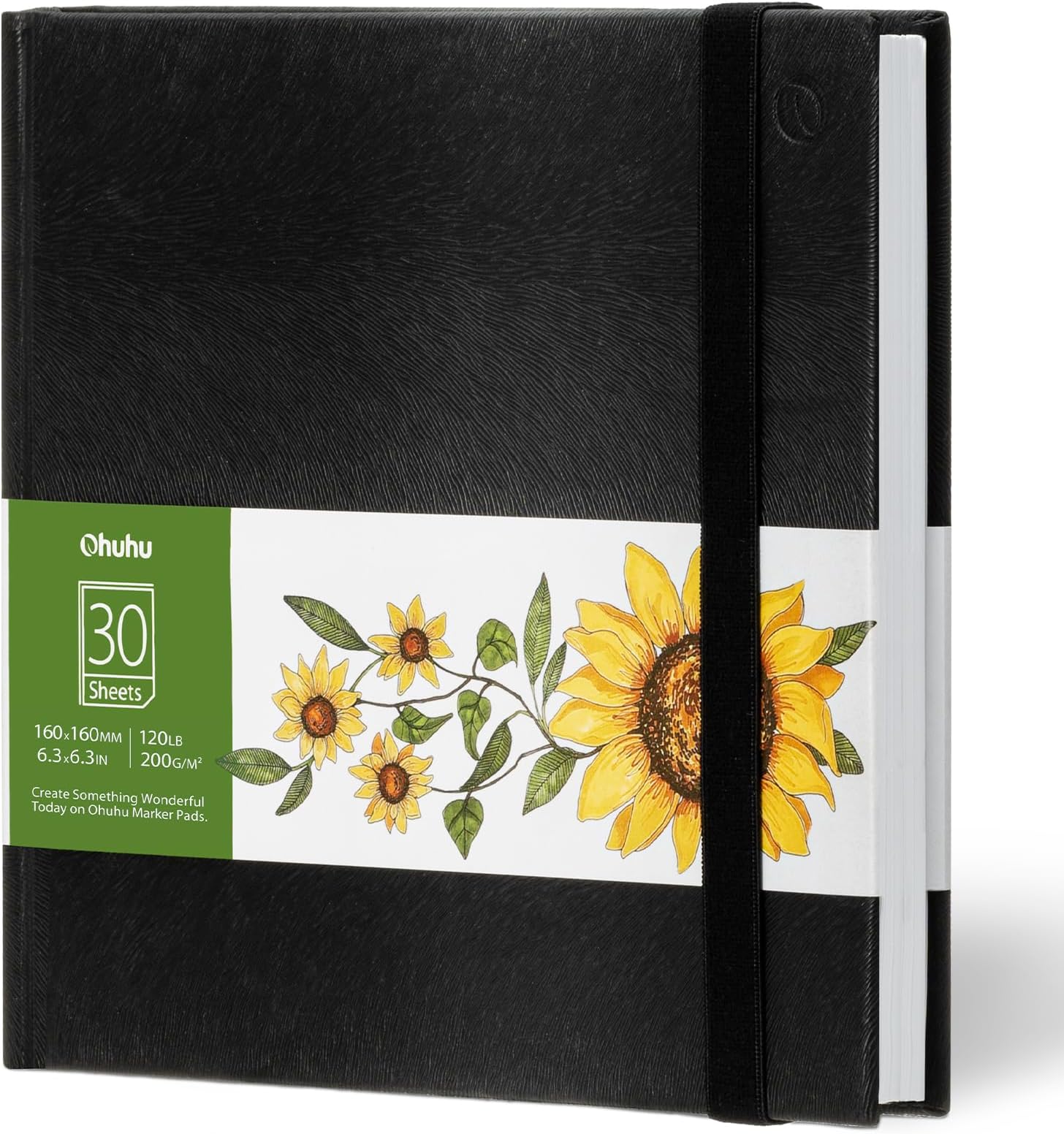 Ohuhu Marker Pads Art Sketchbook, 6.9" 6.5" Mini Square Size, 120Lb/200Gsm Heavy Smooth Drawing Papers, 30 Sheets/60 Pages, Hardcover Sketch Book, Specially For Alcohol Markers