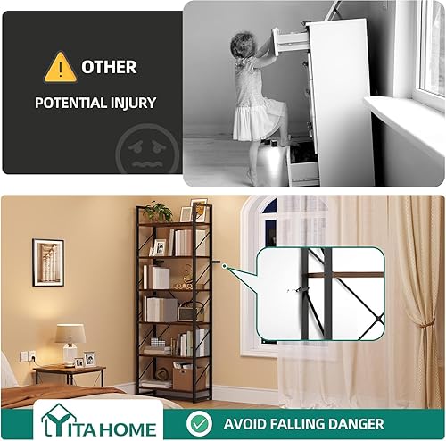 Miniatura 7 de YITAHOME Estantería alta antigua para libros de 6 niveles, estantes abiertos para sala de estardormitoriohogaroficinacocina, organizador de soporte