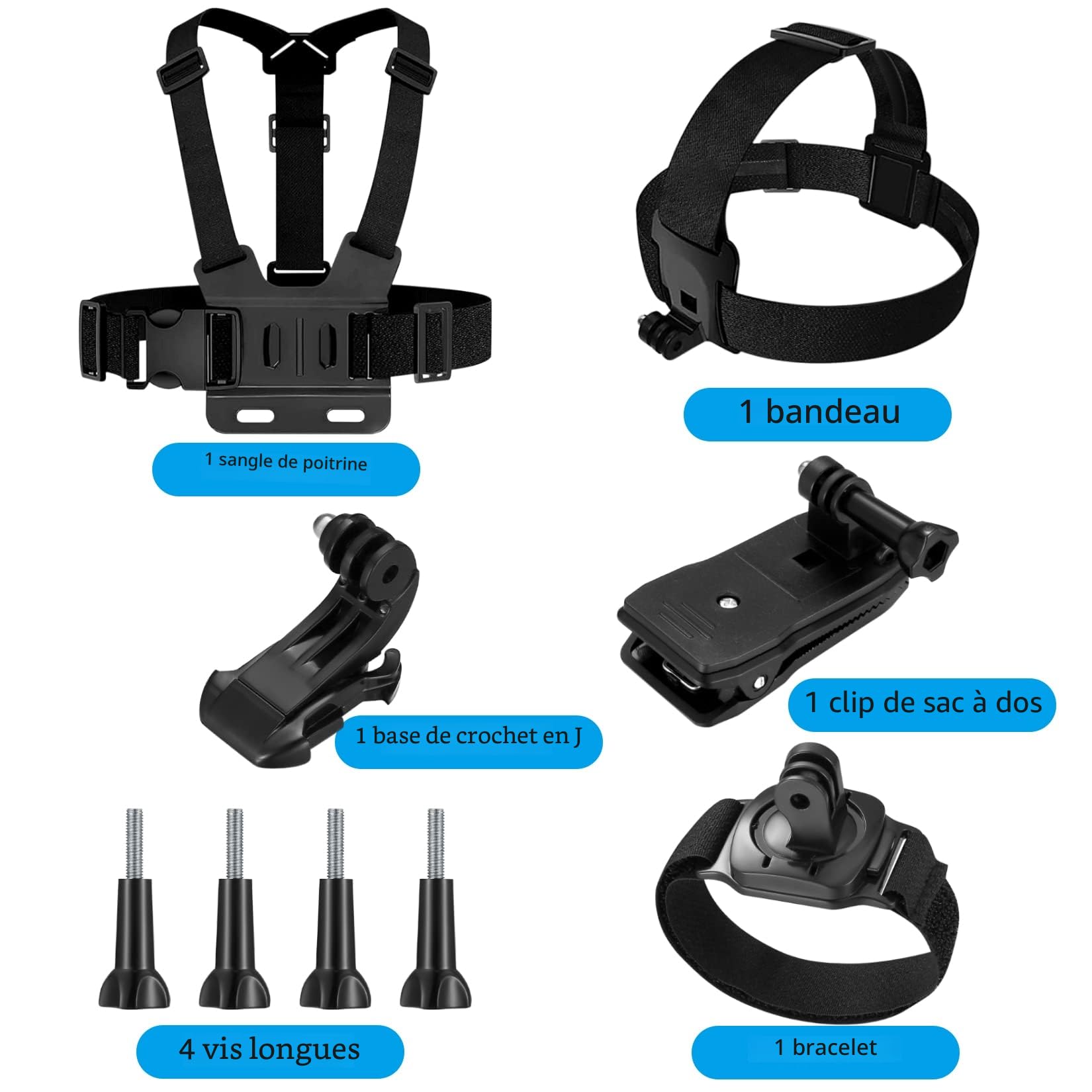 Fulushouxi Compatibile Con GoPro 9-en-1 Accessoires Kit, Harnais de Poitrine, Fixation Harnais Tete Bandeau, Fixation Poignet Clip Sac à Dos, Compatible avec Gopro Hero 9 8 7 6 5, SJCAM, Insta360