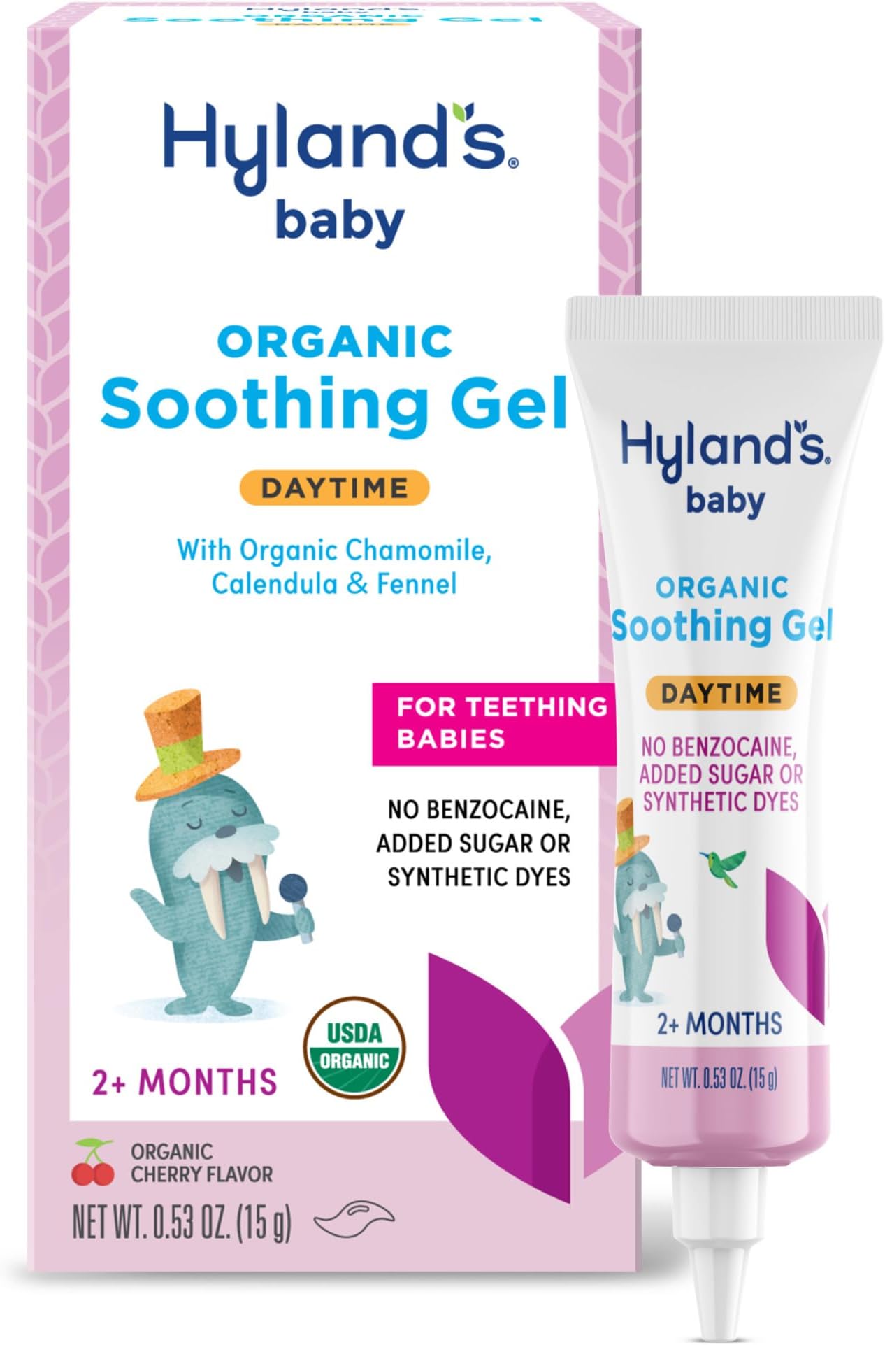 Baby Organic Day Oral Soothing Gel, with Chamomile, Calendula, and Fennel, Cooling Gel for Oral Discomfort, Easy-to-Apply, Ages 2 Months and Up, 0.53 Ounce
