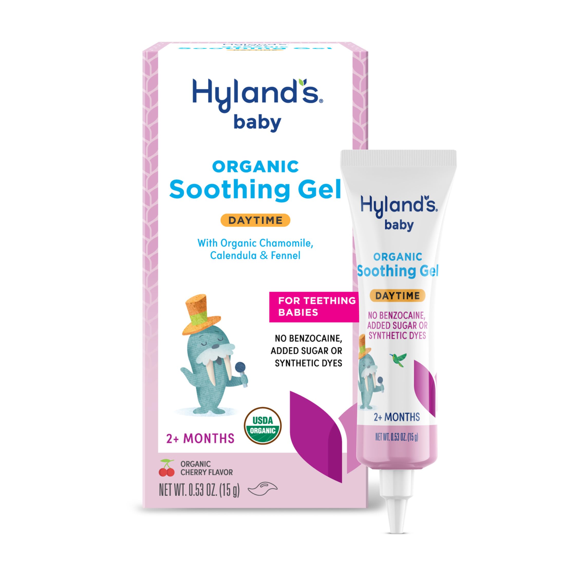 Baby Organic Day Oral Soothing Gel, with Chamomile, Calendula, and Fennel, Cooling Gel for Oral Discomfort, Easy-to-Apply, Ages 2 Months and Up, 0.53 Ounce