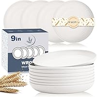 Vista 20 de Wrova - Platos de paja de trigo de 10 pulgadas, juego de 8 platos de cena irrompibles - Platos de plástico reutilizables aptos para lavavajillas