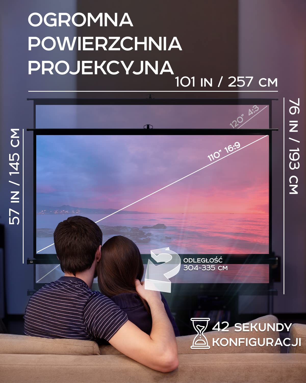PropVue Ekran projekcyjny z uchwytem 100-120 cali – ekran projekcyjny do użytku wewnątrz i na zewnątrz do prezentacji filmów lub na pulpicie – możliwość regulacji w zakresie od 16:9 do 4:3 HD bez