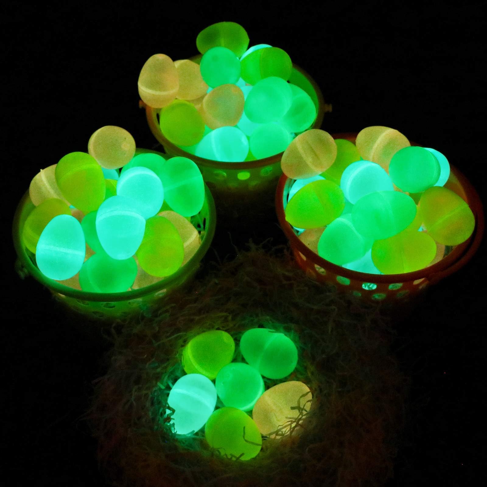 GABOSS 24 Pcs Glow in The Dark Easter Eggs, Fillable Plastic Easter Eggs for Theme Party Favor, Easter Hunt, Basket Stuffers Filler, Classroom