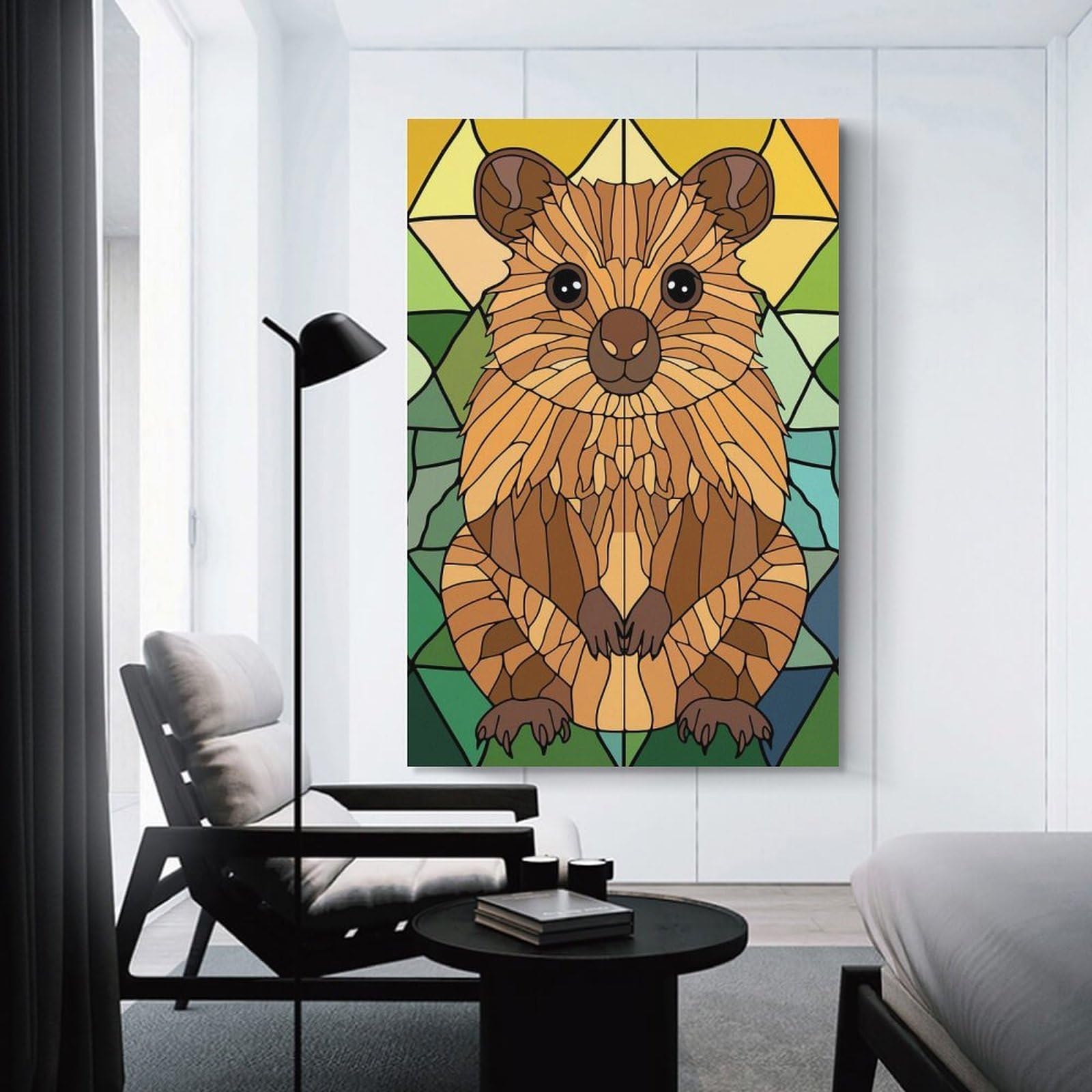 Junmoney Decorative Canvas Print Stained Glass Quokka, 24x36inch(60x90cm), for Home Office, Desk Area Or Studio, Home Office Artwork with Decorative Appeal