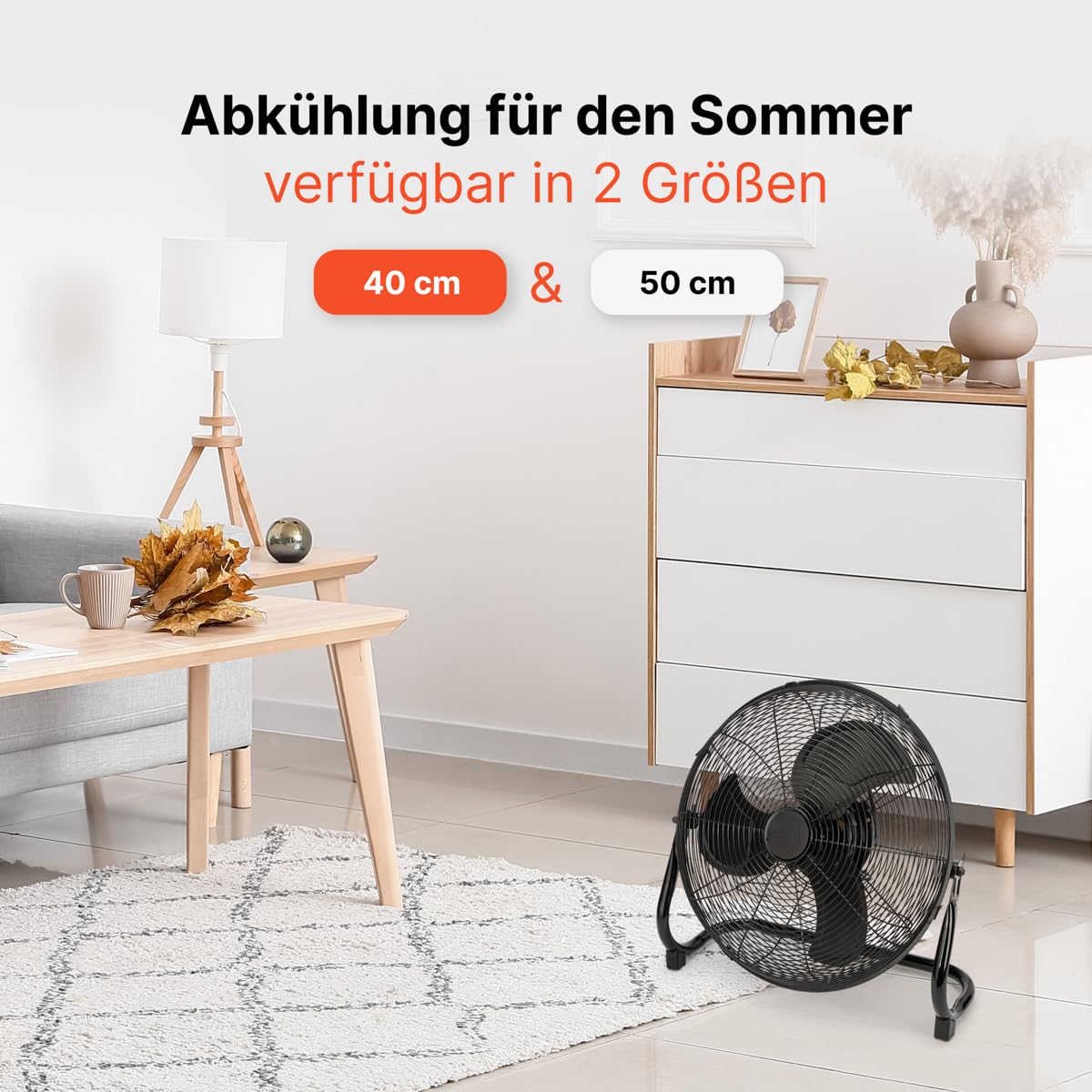 ProfiCare® Wentylator o średnicy 40 cm, regulowany kąt, wentylator podłogowy, 3 stopnie | cichy wentylator z metalu | chłodnica powietrza | wentylator stojący | chłodzenie pomieszczeń | PC-VL 3065 WM