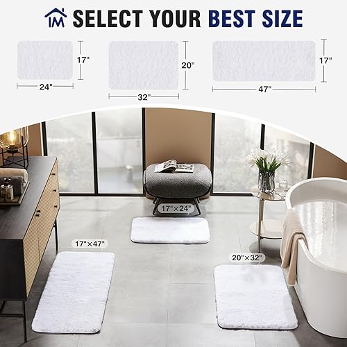 Miniatura 2 de TECHMILLY Juego de 2 alfombras de baño antideslizantes de microfibra de lujo suave, esponjosas, absorbentes, lavables y de secado rápido para suelo