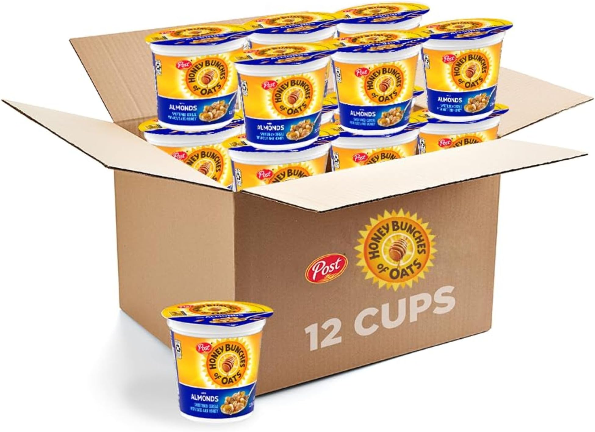 Honey Bunches of Oats with Almonds, Heart Healthy, Low Fat, made with Whole Grain Cereal, 2.25 Ounce Cups (Pack of 12)
