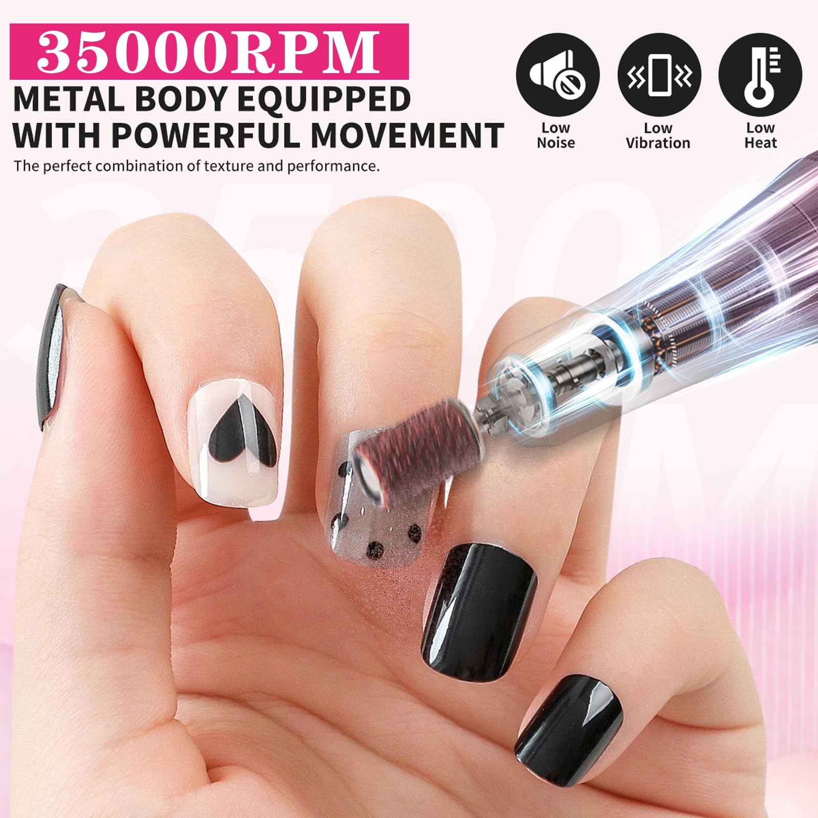 Fresa per Unghie, Motore per Manicure e Pedicure, Lima Elettrica Corpo Macchina senza Punte, per Nail Art (rosa)